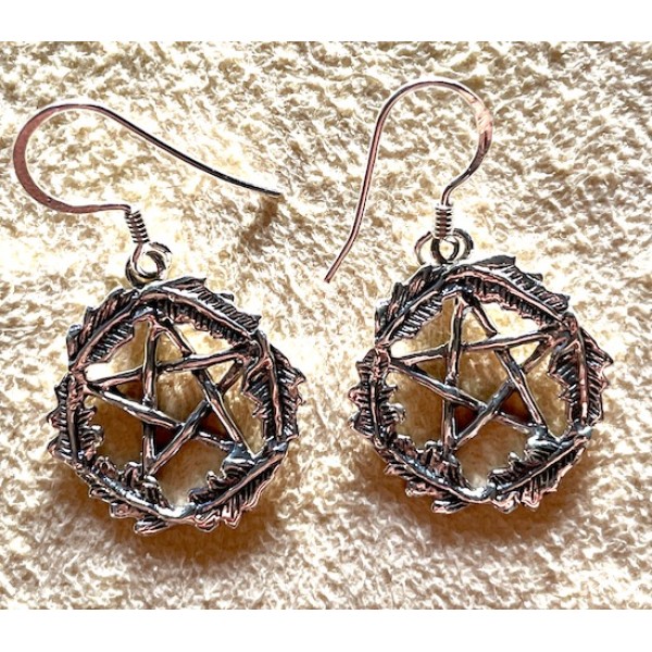 Earrings Silver Pentagram Oak Leaf